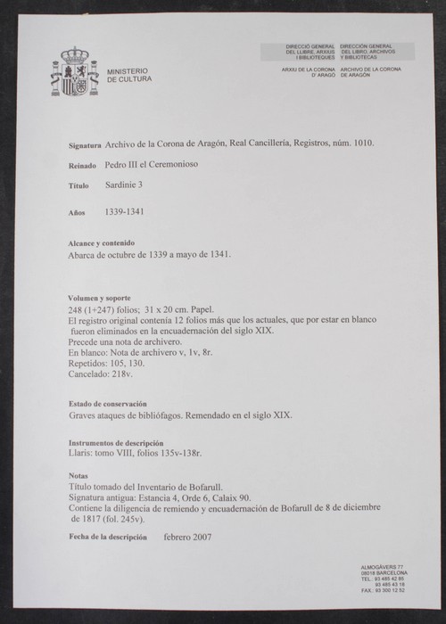 Cancillería,registros,nº1010/ Administración. (10-1339 - 5-1341)