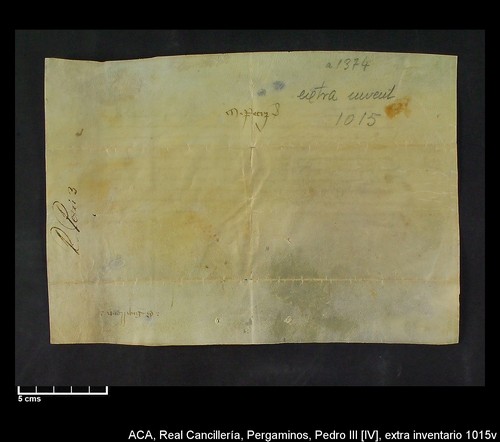 Cancillería,pergaminos,Pedro_IV,carp.302,extrainventario,nº1015/ Época de Pedro IV. (22-10-1374)